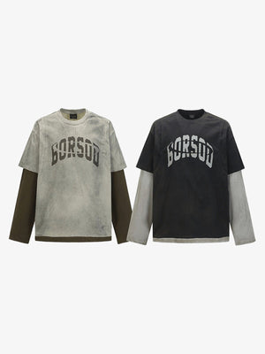 Layered Varsity Letter Long Sleeve Tee – both colours, front | XoKool
