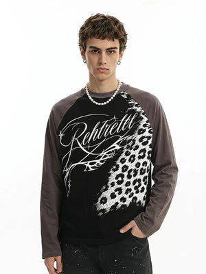Leopard Print Raglan Longsleeve – Schwarz, am Model, Vorderansicht | XoKool