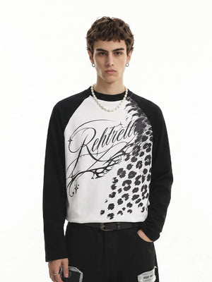 Leopard Raglan Shirt – Weiß, am Model, Vorderansicht | XoKool