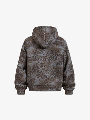Leo-Print Zip Hoodie mit gesticktem Wappen – Dunkelgrau Leo, Rückansicht | XoKool