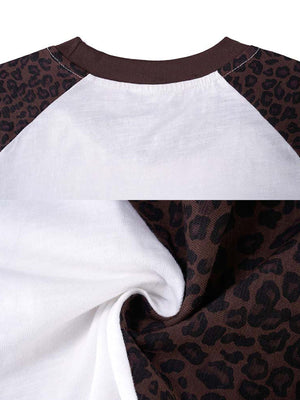 Leopard raglan tee – collar and fabric close-up | XoKool