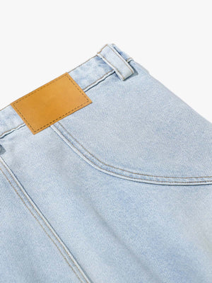 Light Blue Pleated Barrel Jeans – back waistband close-up | XoKool