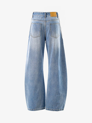 Side Stripe Barrel Jeans in Light Blue – back flat | XoKool