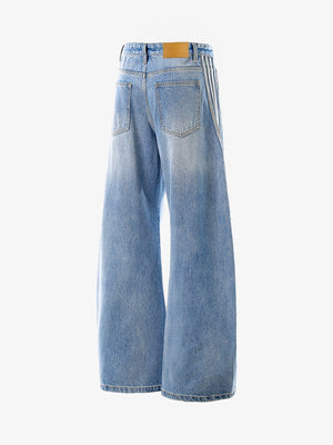 Side Stripe Barrel Jeans in Light Blue – back flat angle | XoKool