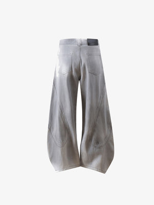 Light Grey Barrel Jeans with Curved Panels – flat back | XoKool