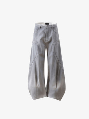 Light Grey Barrel Jeans with Curved Panels – flat front | XoKool