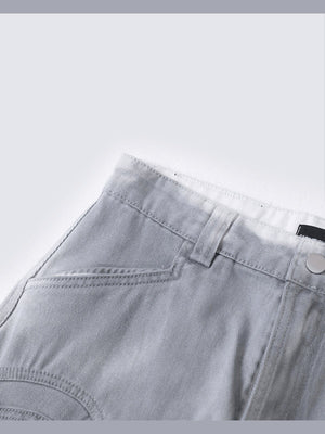 Light Grey Barrel Jeans with Curved Panels – front pocket close-up | XoKool