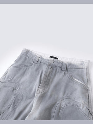 Light Grey Barrel Jeans with Curved Panels – front waistband close-up | XoKool