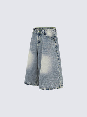 Jorts mit Strasssteinen in Light Wash – seitliche Ansicht flach | XoKool