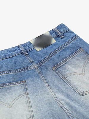 Light Wash Wide Flare Jeans with Whiskering – Light Blue, back waistband close-up | XoKool