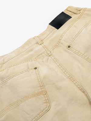 Long Baggy Washed Shorts in Khaki and Black – Khaki, back waistband close-up | XoKool