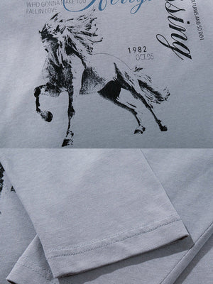 Graphic T-Shirt mit Pferd – Nahaufnahme von Pferd-Print und Saum | XoKool