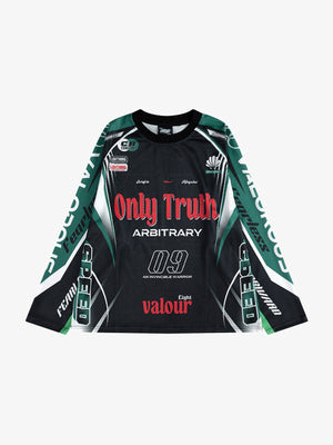 Long Sleeve Mesh Motocross Jersey with Number 09 – Black / Green, front view | XoKool