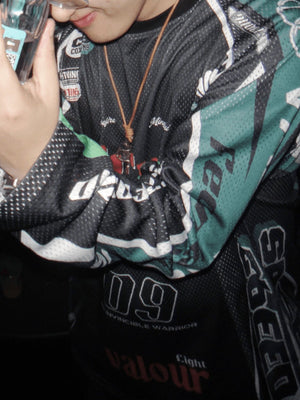 Motocross jersey – Black / Green, on model close | XoKool