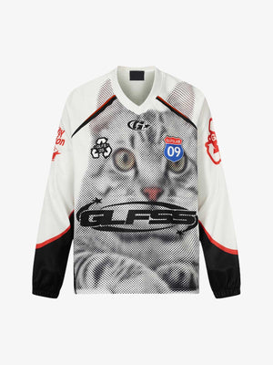 Long Sleeve Motocross Jersey with Halftone Cat – front flat | XoKool