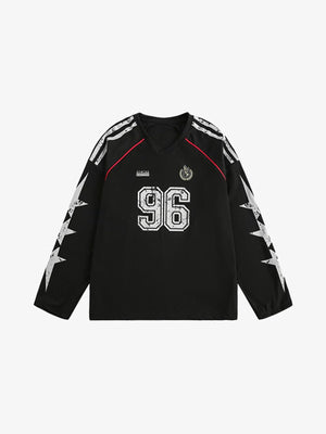 Number 96 long sleeve jersey – Black, front flat view | XoKool