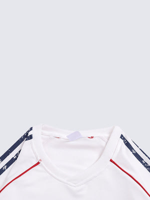 Number 96 long sleeve jersey – White, V-neck close-up | XoKool