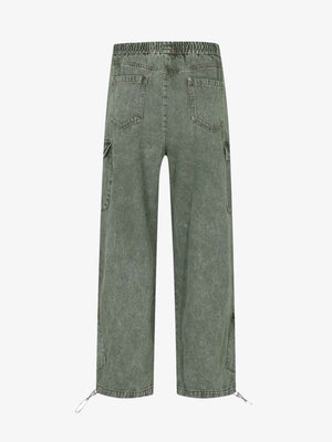 Washed Grüne Baggy Cargo Jeans mit Kordelzug – Grün, Rückseite flach | XoKool