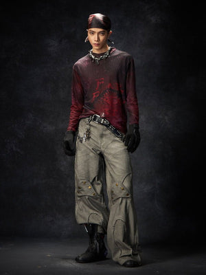 Mesh Long Sleeve Tee in Black or Burgundy – on model, burgundy front | XoKool