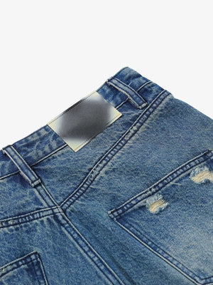 Mid Blue Ripped Baggy Jeans – back waistband close-up | XoKool