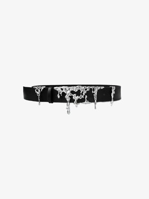 Molten Drip Metal Plate Faux Leather Belt – front view | XoKool