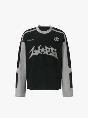 Moto Long Sleeve Shirt with Spiky Appliqué – Black front flat lay | XoKool