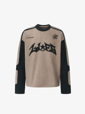Moto Long Sleeve Shirt with Spiky Appliqué – Tan front flat lay | XoKool