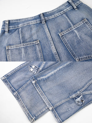 Wide Leg Cargo Jeans – Blue, back pocket & hem close-up | XoKool