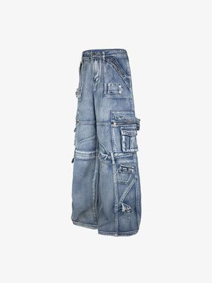 Wide Leg Cargo Jeans – Blue, flat side | XoKool
