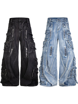 Wide leg cargo jeans – Both colours, front flat | XoKool