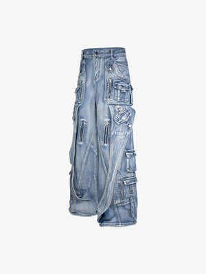 Wide leg cargo jeans – Light Wash Blue, side flat | XoKool