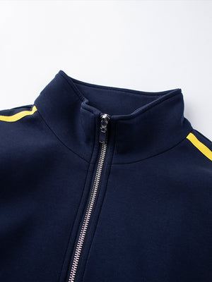 Marineblaue Trainingsjacke – Nahaufnahme Kragen und Reißverschluss | XoKool