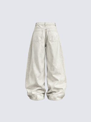 Off-White Baggy Jeans mit Slogan-Print und Stern am Saum – Rückseite flach | XoKool
