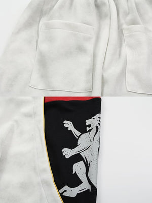 Patchwork Sweatpants – back pocket and lion panel close-up | XoKool