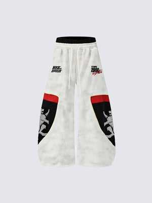 Off White Patchwork Sweatpants with Lion Panels – Off-white, front flat | XoKool