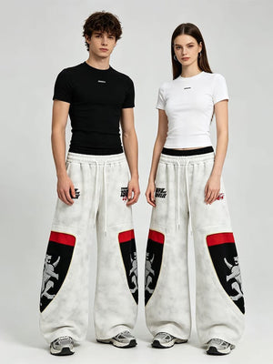 Off White Patchwork Sweatpants with Lion Panels – on models, studio | XoKool