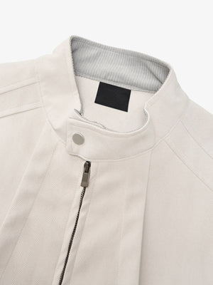 Off-White Stand Collar Zip Jacket – stand collar and zip close-up | XoKool