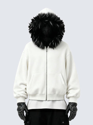 Zip Hoodie mit Fellkapuze – am Model, Vorderansicht | XoKool