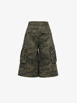 Shorts cargo en capas de camuflaje verde oliva – espalda plana | XoKool