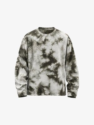 Olive Tie Dye Oversized Long Sleeve Tee – Olive tie-dye, front flat | XoKool