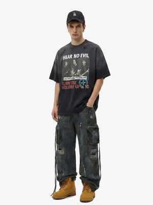 Ombre distressed tee – Black Ombre, on model full body | XoKool