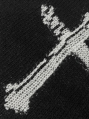 Open Knit Mesh Sweater with White Cross – cross close-up | XoKool