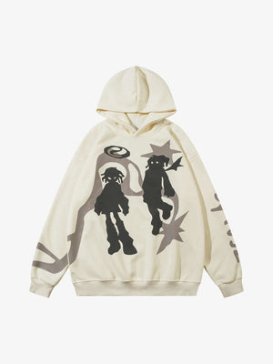 Oversized Angel Hoodie with Front and Back Print – Cream, front view | XoKool