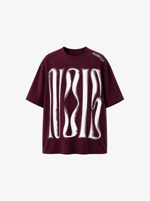 Oversized Blurred Letter Graphic Tee – Burgundy, front view | XoKool