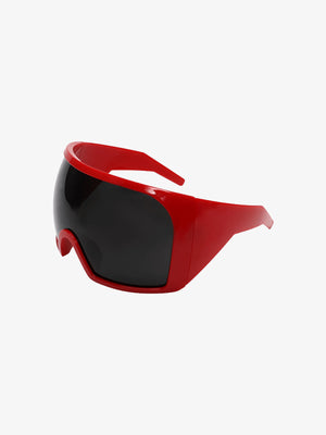 Oversized Glossy Shield Wrap Sunglasses – Red, angled view | XoKool