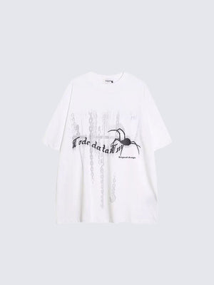 Oversized Gothic T-Shirt with Spider and Chains – White front flat lay | XoKool
