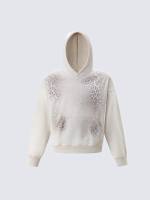 Oversized Leopard Print Hoodie – Cream, front flat | XoKool