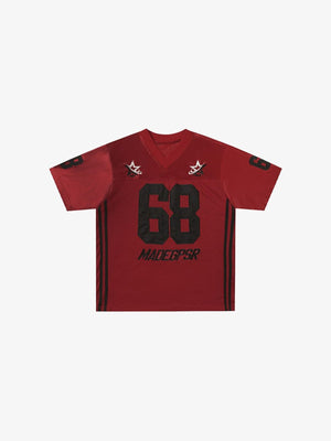 Oversized Mesh Football Jersey with Number 68 – Red, front view | XoKool