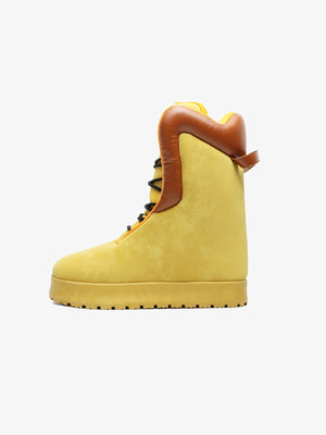 Botas puffer – amarillo con cuello naranja, vista lateral | XoKool