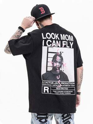 Oversized T-Shirt mit Fotoprint und Grafik auf dem Rücken – am Model, Schwarz, Rückseite | XoKool